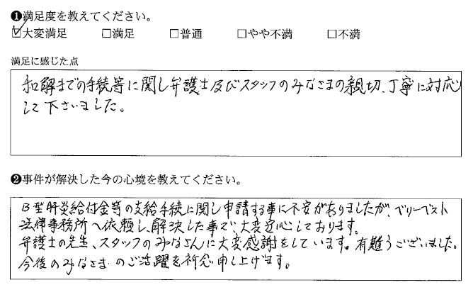 和解までの手続等に関し親切、丁寧に対応して下さいました