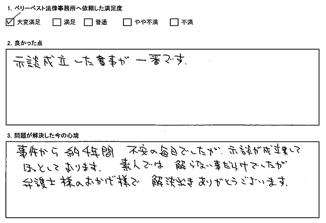 示談が成立してほっとしました